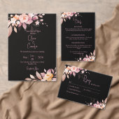 Floral Black & Blush Rose Wedding  Bedankkaart (Personaliseer de collectie van deze zelfstandige maker.)