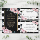 Elegante zwarte witte strepen roze bloemenlabels etiket (Personaliseer de collectie van deze zelfstandige maker.)