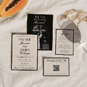 Classy Black White Old Money Fancy QR Code Wedding Kaart