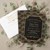 Black and Gold Art Deco Fan Flowers Wedding Save The Date (Personaliseer deze collectie van deze onafhankelijke maker. Test)