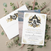 Zwart & Goud Land Bruiloft met Details Kaart (Personaliseer deze collectie van deze onafhankelijke maker. Test)