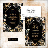 Zwart Goud Bloemen Geometrische Bruiloft Save The Date