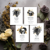 Zwarte en gouden Floral Skeleton Gothic Wedding Programma