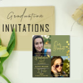 Black and Gold Afstuderen Photo Invitation Kaart