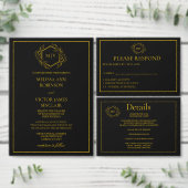 Zwart en Goud Monogram Crest bruiloft uitnodiging (Personaliseer de collectie van deze zelfstandige maker.)