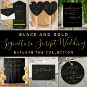 Elegant Signature Script Zwart en Goud Bruiloft Kartonnen Onderzetters