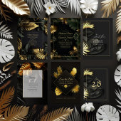 Zwarte en gouden tropische bruiloft wandkleed