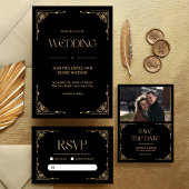 Moderne Deco | Elegante Zwarte en Gouden Bruiloft Menu