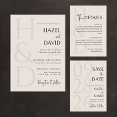 Modern Minimalist Black and Ivory Monogram Wedding Programmakaart