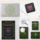 Zwart neongroen spinweb Halloween patroon Creditkaart Flessenopener