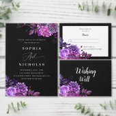 Zwarte bruiloft dank u Bloemennota Paarse bloemen Bedankkaart (Personaliseer de collectie van deze zelfstandige maker.)
