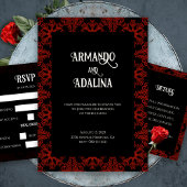 Zwart en Rood Bloemen Gotische Bruiloft Uitstel Briefkaart