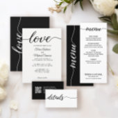 Zwart Wit Bruiloft Menu Kalligrafie minimalistisch