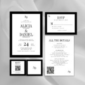 Monogram initials elegant black and white wedding uitnodigingen wikkel