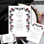 Elegant Black Enchanting Garland Wedding Kaart