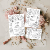 Black and White Floral Bow Wedding RSVP Kaartje