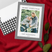 Black and White Gingham Plaid Two Photo Feestdagenkaart (Personaliseer de collectie van deze zelfstandige maker.)