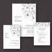 Zwart Wit Minimalistisch Bloemen Bachelorette Part Kaart