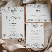 Zwart-witte pioenen Bridal douche uitnodiging