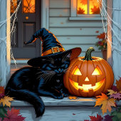 Zwarte kat dutten op pompoen Halloween
