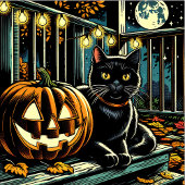 Zwarte kat en Jack-O-Lantern Halloween Servet