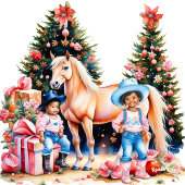 Zwarte Cowgirl Winterlandschap Paard Prettig Kerst Feestdagen Kaart