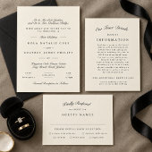 Zwart & Crème Formele Calligrafie Bruiloft Menu