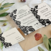 Royal Black Damask bruiloft RSVP