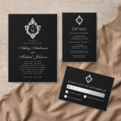 Crest Black Wedding Details Monogram Informatiekaartje (Personaliseer de collectie van deze zelfstandige maker.)
