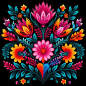 Bloemen Quinceanera Zwart Mexicaanse Fiesta Ronde Button 5,7 Cm