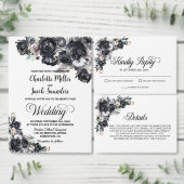 Smoky Black Floral Wedding Sla de datum op Save The Date (Personaliseer de collectie van deze zelfstandige maker.)