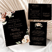 Zwart Formele Koninklijke Bloemen Bruiloft Wishing Informatiekaartje