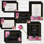 Zwart & Zwart Glitter & Roze Rozen Bruiloft Save The Date