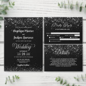 Alles in één zwart glitter bruiloft kaart (Personaliseer de collectie van deze zelfstandige maker.)