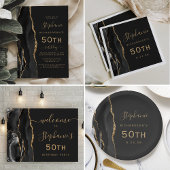 Black Gold Agate Dark 50th Birthday Party Kaart