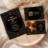Foto Zwart Goud Geometrische Art Deco bruiloft Save The Date