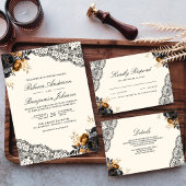 Black Gold Roses Lace Cream Gothic QR Code Wedding