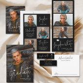 Zwart Eenvoudig Modern Script Afstuderen dank u Ronde Sticker