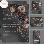 Zwart Moody Gotische Bloemen & Mist Bruiloft Menu
