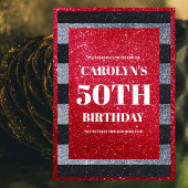 Zwart Rood Wit Glitter Verjaardagsfeestje Spandoek