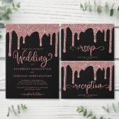 Luxe Zwart Roos Goud Dripping Glitter Bruiloft Kaart (Personaliseer de collectie van deze zelfstandige maker.)