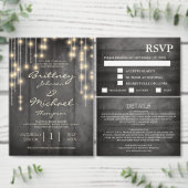 Rustic Black Wood String Lights Wedding Details Informatiekaartje (Personaliseer de collectie van deze zelfstandige maker.)