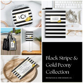 Black Stripe & Faux Gold Peony Monogram Badmat