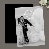  Bloemen Monogram Huwelijk Elegant Zwart Wit Programmakaart