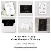 Black White Leafy Crest Monogram Foto Weddenschap Kaart