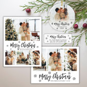 Modern Script Snowflake 3 Photo Collage Kerstmis Briefkaart