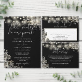 Gothic zwart-wit rozen string verlichting bruiloft RSVP kaartje (Personaliseer de collectie van deze zelfstandige maker.)