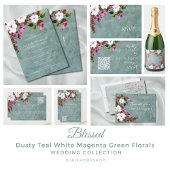 Stoffig Blauwgroen Wit Magenta Groen Bloemen Bedankkaart