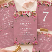 Bloeiende Chic Wilde Roos Roze Bruiloft Menu
