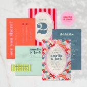 Helder Bold Roze en Rood Modern Monogram Huwelijk Servet